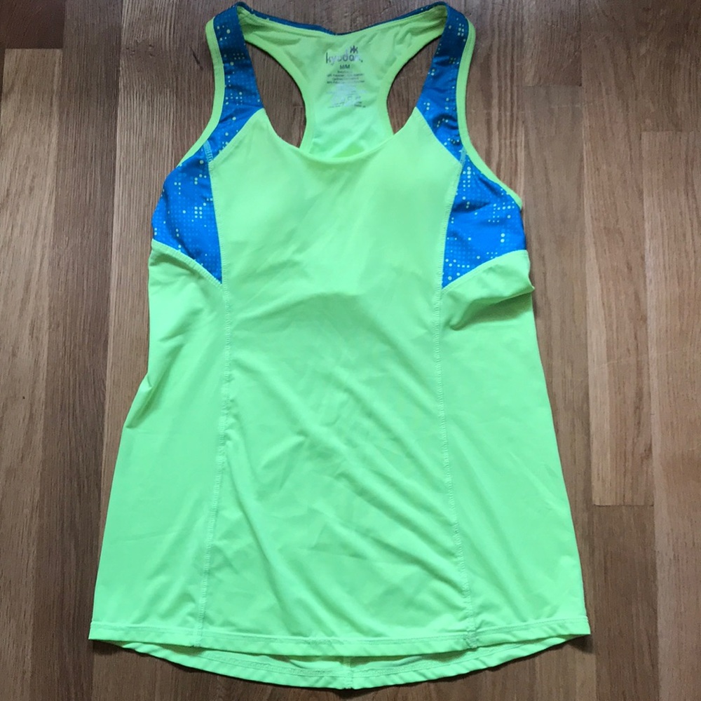 Neon Yellow/Blue Racerback Active Tank Top- Size M